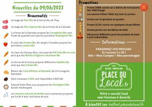 Nouvelles du 09/06/2023 - Porc Bio et grillades, Aubergines, Cerises, Courgettes, Ail, Yaourts, Café, Promos...